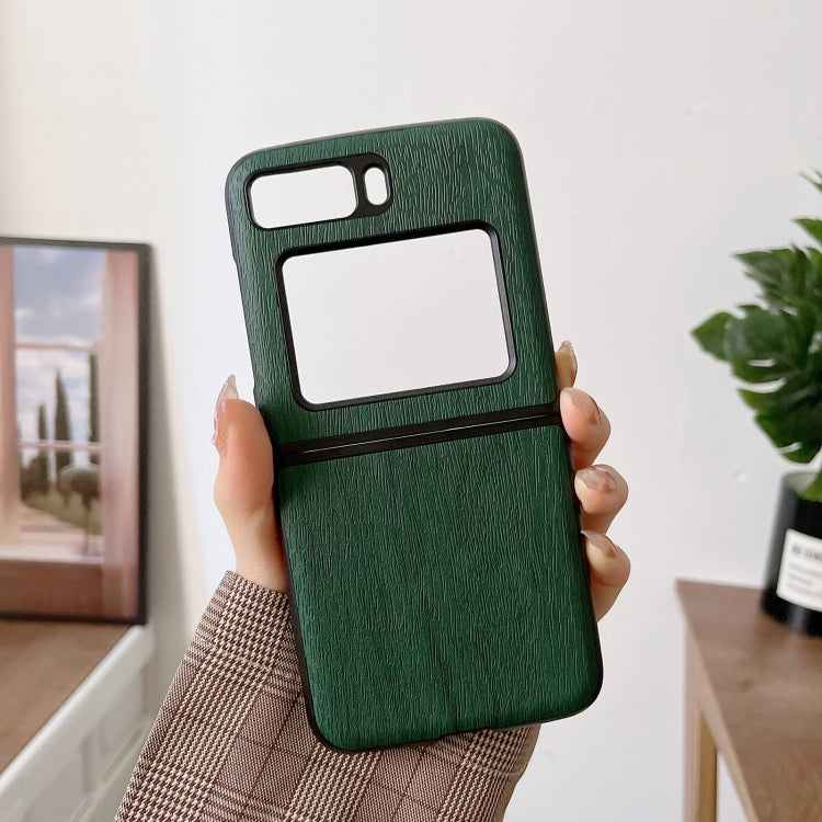 For Motorola Moto Razr 2022 Wood Texture PU Phone Case(Green) by buy2fix