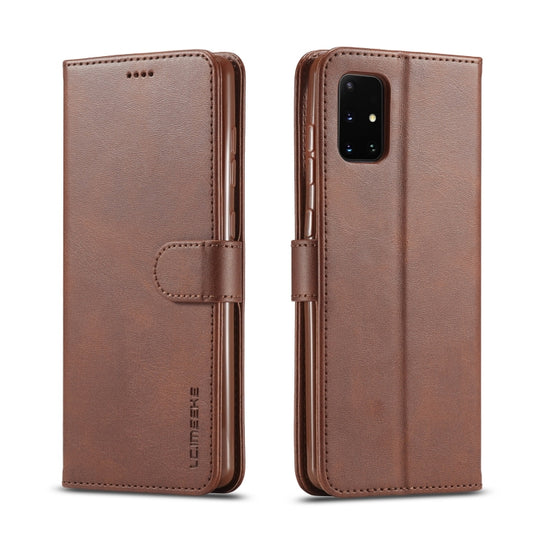 For Galaxy A41 LC.IMEEKE Calf Texture Horizontal Flip Leather Case, with Holder & Card Slots & Wallet & Photo Frame(Coffee)