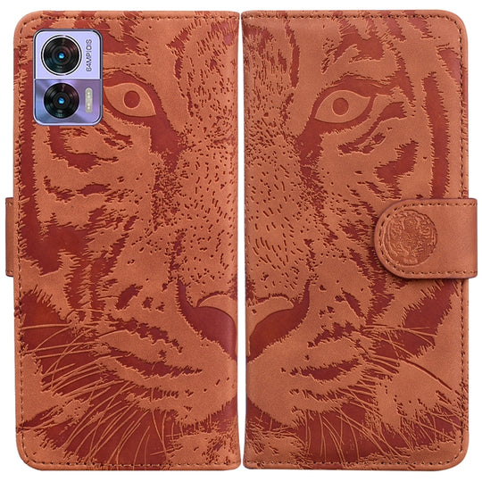 For Motorola Edge 30 Neo / Edge 30 Lite Tiger Embossing Pattern Flip Leather Phone Case(Brown)