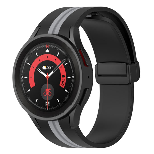 For Samsung Galaxy Watch5 Pro Two-color Stripe Silicone Watch Band(Black Grey)
