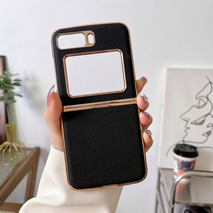 For Motorola Moto Razr 2022 Genuine Leather Luolai Series Nano Plating Phone Case(Black) by buy2fix