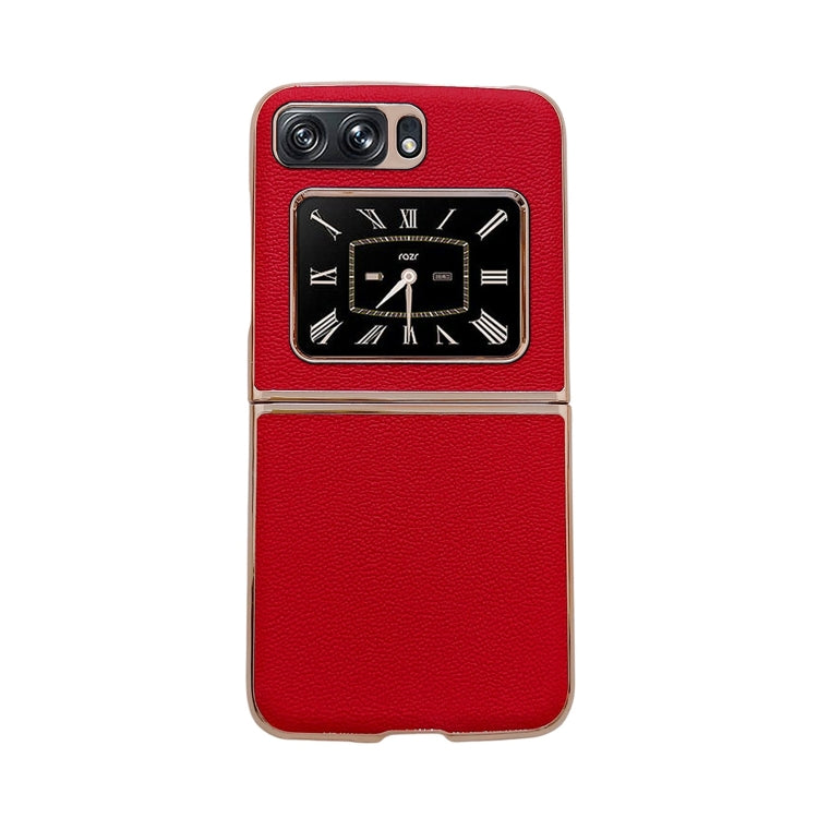For Motorola Moto Razr 2022 Genuine Leather Luolai Series Nano Plating Phone Case(Red) - Motorola Cases by buy2fix | Online Shopping UK | buy2fix
