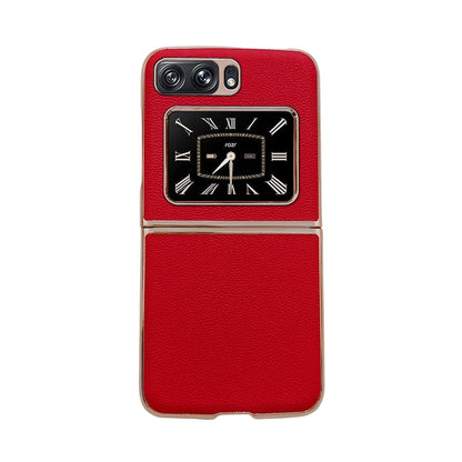 For Motorola Moto Razr 2022 Genuine Leather Luolai Series Nano Plating Phone Case(Red) - Motorola Cases by buy2fix | Online Shopping UK | buy2fix