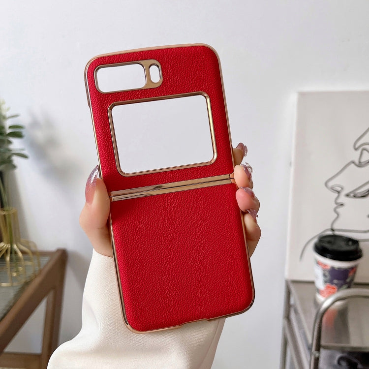 For Motorola Moto Razr 2022 Genuine Leather Luolai Series Nano Plating Phone Case(Red) - Motorola Cases by buy2fix | Online Shopping UK | buy2fix