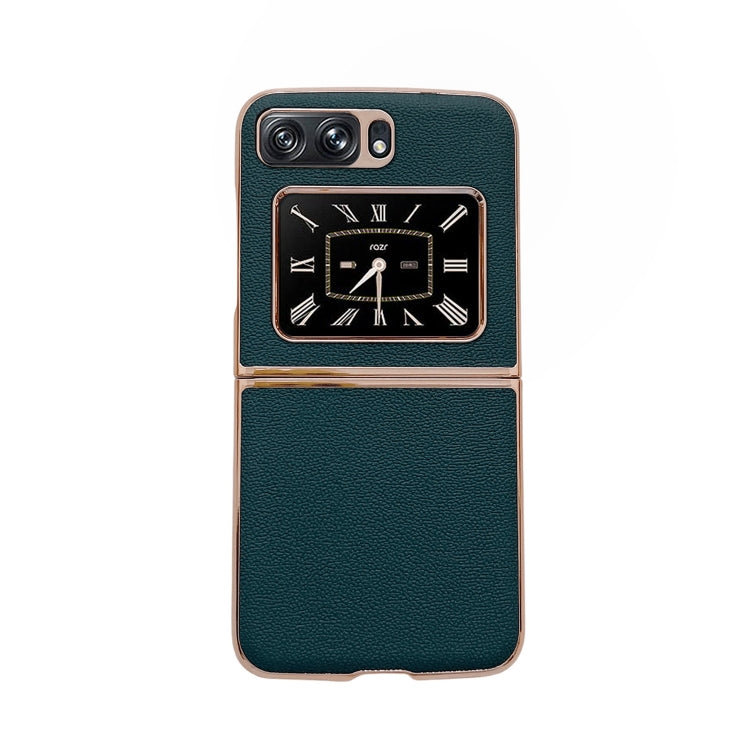 For Motorola Moto Razr 2022 Genuine Leather Luolai Series Nano Plating Phone Case(Dark Green) - Motorola Cases by buy2fix | Online Shopping UK | buy2fix