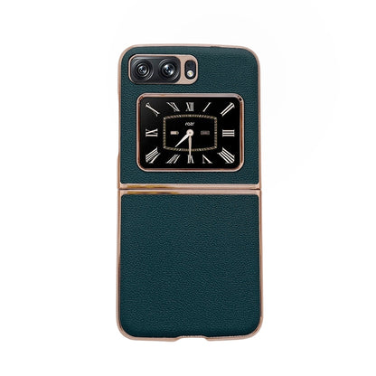 For Motorola Moto Razr 2022 Genuine Leather Luolai Series Nano Plating Phone Case(Dark Green) - Motorola Cases by buy2fix | Online Shopping UK | buy2fix