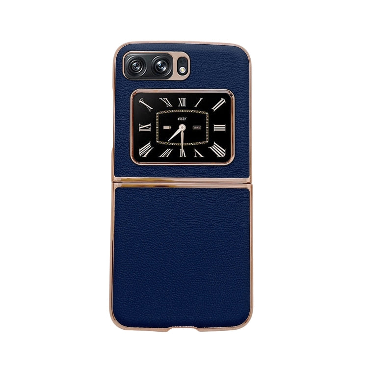 For Motorola Moto Razr 2022 Genuine Leather Luolai Series Nano Plating Phone Case(Dark Blue) - Motorola Cases by buy2fix | Online Shopping UK | buy2fix