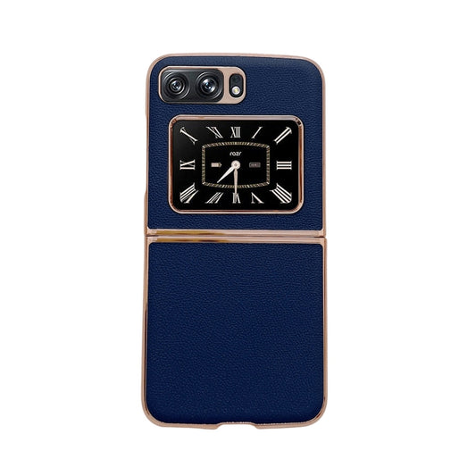For Motorola Moto Razr 2022 Genuine Leather Luolai Series Nano Plating Phone Case(Dark Blue) - Motorola Cases by buy2fix | Online Shopping UK | buy2fix