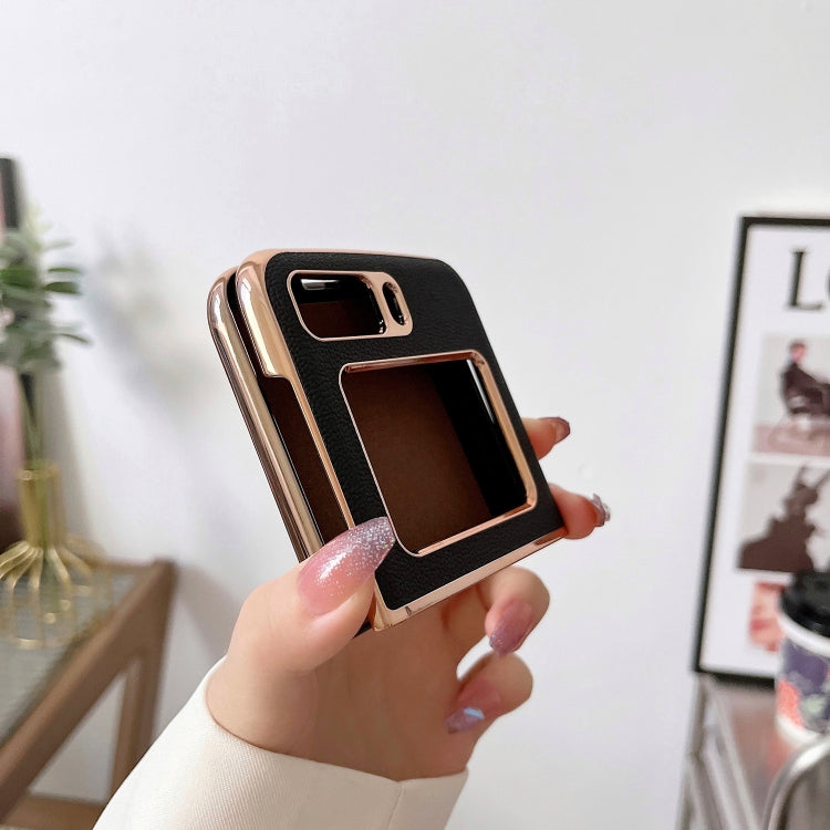 For Motorola Moto Razr 2022 Genuine Leather Luolai Series Nano Plating Phone Case(Dark Blue) - Motorola Cases by buy2fix | Online Shopping UK | buy2fix