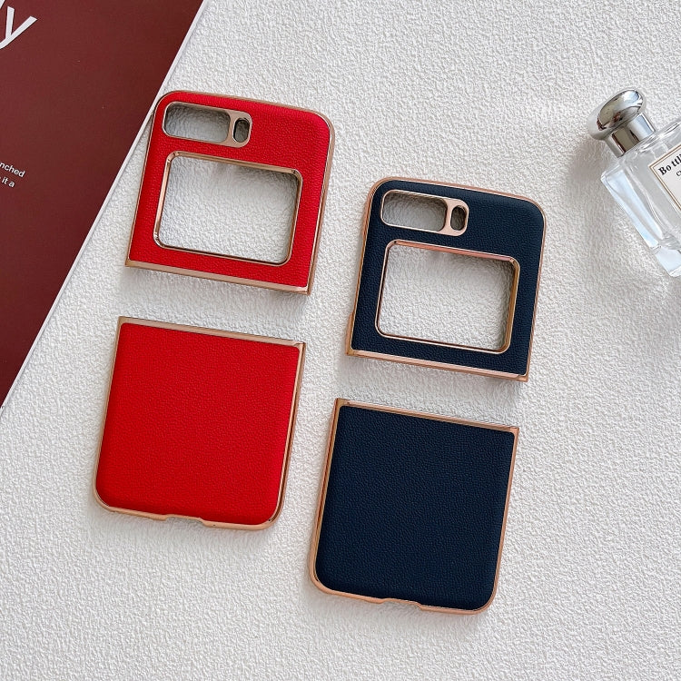 For Motorola Moto Razr 2022 Genuine Leather Luolai Series Nano Plating Phone Case(Red) - Motorola Cases by buy2fix | Online Shopping UK | buy2fix