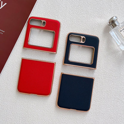 For Motorola Moto Razr 2022 Genuine Leather Luolai Series Nano Plating Phone Case(Red) - Motorola Cases by buy2fix | Online Shopping UK | buy2fix