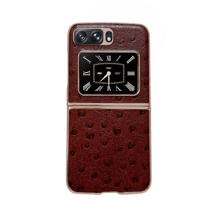 For Motorola Moto Razr 2022 Genuine Leather Ostrich Texture Nano Plating Phone Case(Coffee) by buy2fix