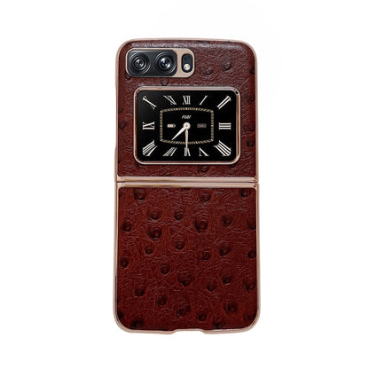 For Motorola Moto Razr 2022 Genuine Leather Ostrich Texture Nano Plating Phone Case(Coffee) by buy2fix