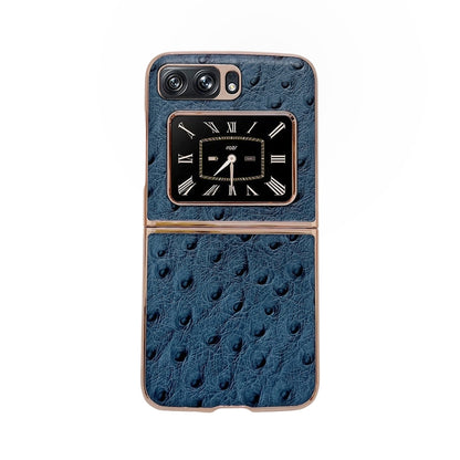 For Motorola Moto Razr 2022 Genuine Leather Ostrich Texture Nano Plating Phone Case(Blue) - Motorola Cases by buy2fix | Online Shopping UK | buy2fix