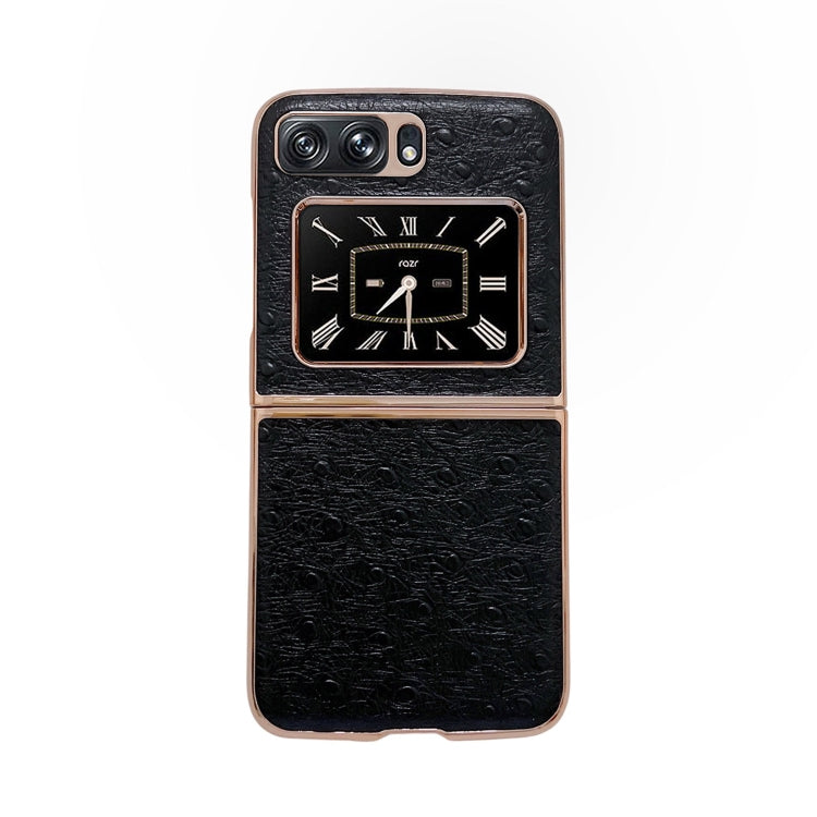 For Motorola Moto Razr 2022 Genuine Leather Ostrich Texture Nano Plating Phone Case(Black) - Motorola Cases by buy2fix | Online Shopping UK | buy2fix