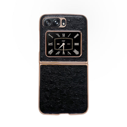 For Motorola Moto Razr 2022 Genuine Leather Ostrich Texture Nano Plating Phone Case(Black) - Motorola Cases by buy2fix | Online Shopping UK | buy2fix