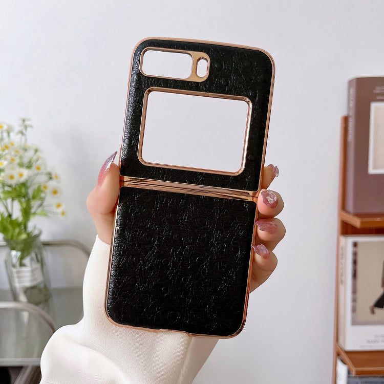 For Motorola Moto Razr 2022 Genuine Leather Ostrich Texture Nano Plating Phone Case(Black) - Motorola Cases by buy2fix | Online Shopping UK | buy2fix