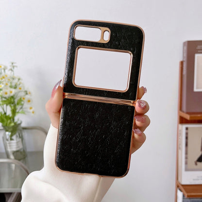 For Motorola Moto Razr 2022 Genuine Leather Ostrich Texture Nano Plating Phone Case(Black) - Motorola Cases by buy2fix | Online Shopping UK | buy2fix