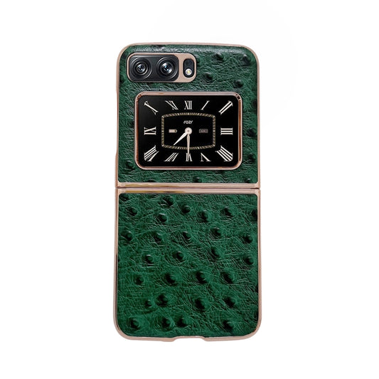 For Motorola Moto Razr 2022 Genuine Leather Ostrich Texture Nano Plating Phone Case(Green) - Motorola Cases by buy2fix | Online Shopping UK | buy2fix