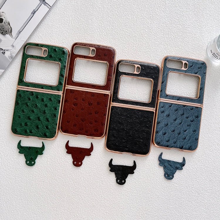 For Motorola Moto Razr 2022 Genuine Leather Ostrich Texture Nano Plating Phone Case(Black) - Motorola Cases by buy2fix | Online Shopping UK | buy2fix