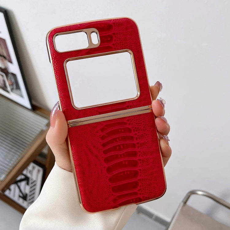 For Motorola Moto Razr 2022 Genuine Leather Weilai Series Nano Plating Phone Case(Red) - Motorola Cases by buy2fix | Online Shopping UK | buy2fix