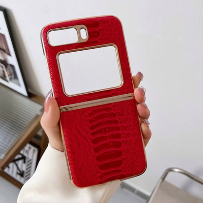 For Motorola Moto Razr 2022 Genuine Leather Weilai Series Nano Plating Phone Case(Red) - Motorola Cases by buy2fix | Online Shopping UK | buy2fix