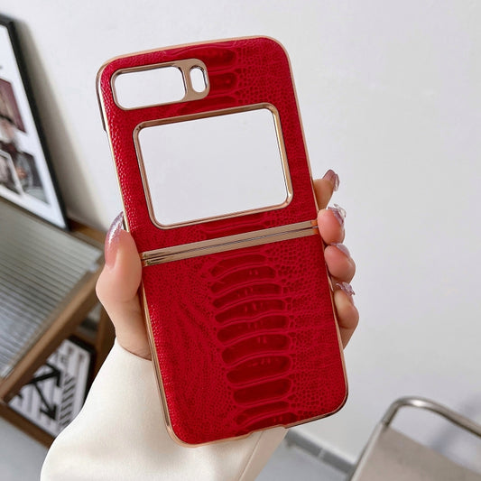 For Motorola Moto Razr 2022 Genuine Leather Weilai Series Nano Plating Phone Case(Red) - Motorola Cases by buy2fix | Online Shopping UK | buy2fix
