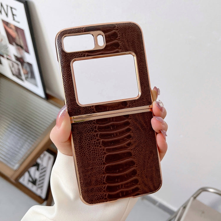 For Motorola Moto Razr 2022 Genuine Leather Weilai Series Nano Plating Phone Case(Coffee) - Motorola Cases by buy2fix | Online Shopping UK | buy2fix