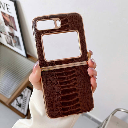 For Motorola Moto Razr 2022 Genuine Leather Weilai Series Nano Plating Phone Case(Coffee) - Motorola Cases by buy2fix | Online Shopping UK | buy2fix