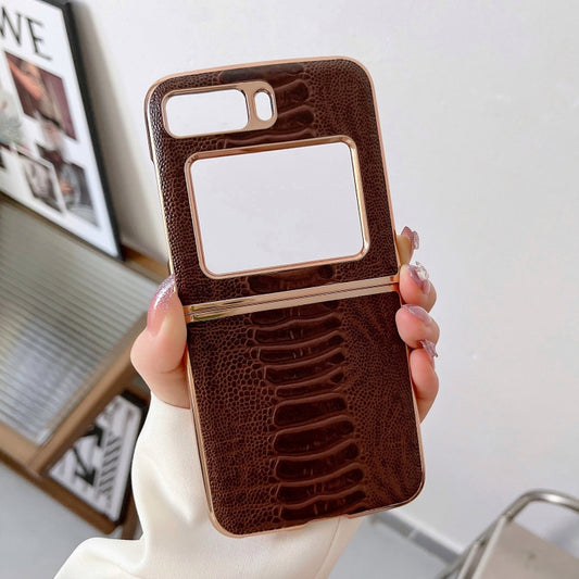 For Motorola Moto Razr 2022 Genuine Leather Weilai Series Nano Plating Phone Case(Coffee) - Motorola Cases by buy2fix | Online Shopping UK | buy2fix
