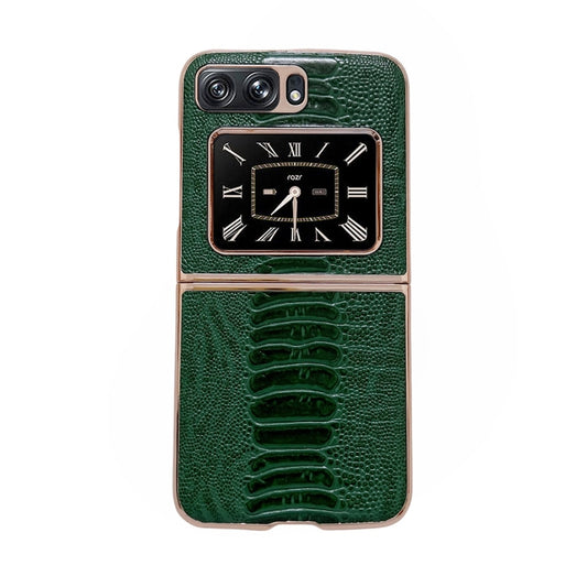 For Motorola Moto Razr 2022 Genuine Leather Weilai Series Nano Plating Phone Case(Green) - Motorola Cases by buy2fix | Online Shopping UK | buy2fix