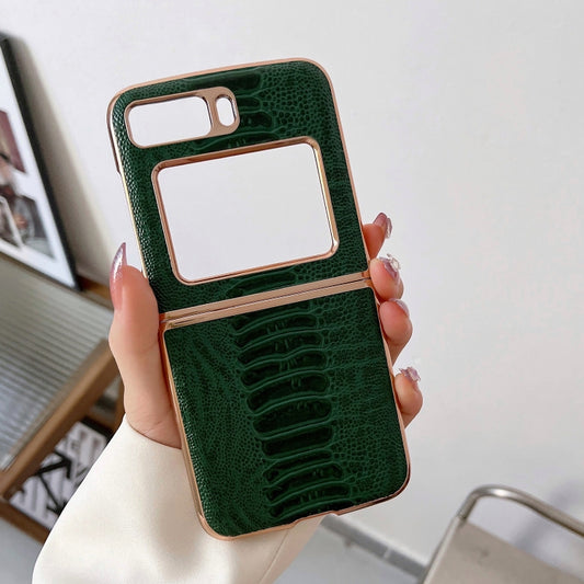 For Motorola Moto Razr 2022 Genuine Leather Weilai Series Nano Plating Phone Case(Green) - Motorola Cases by buy2fix | Online Shopping UK | buy2fix