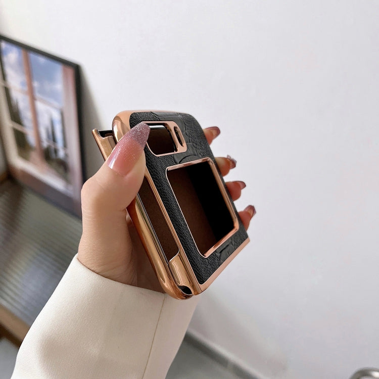 For Motorola Moto Razr 2022 Genuine Leather Weilai Series Nano Plating Phone Case(Black) by buy2fix