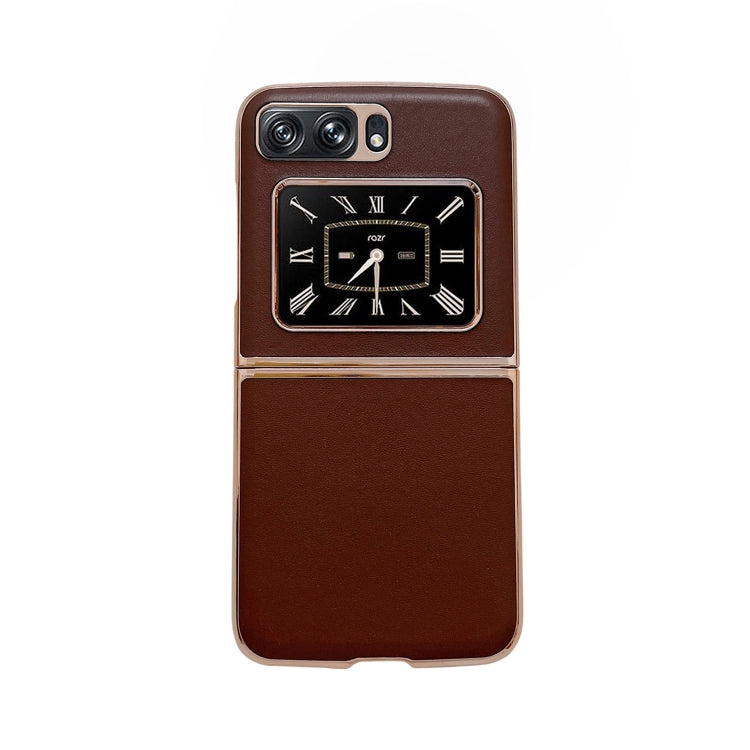 For Motorola Moto Razr 2022 Genuine Leather Xiaoya Series Nano Plating Phone Case(Coffee) - Motorola Cases by buy2fix | Online Shopping UK | buy2fix