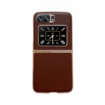 For Motorola Moto Razr 2022 Genuine Leather Xiaoya Series Nano Plating Phone Case(Coffee) - Motorola Cases by buy2fix | Online Shopping UK | buy2fix