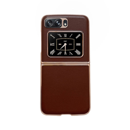 For Motorola Moto Razr 2022 Genuine Leather Xiaoya Series Nano Plating Phone Case(Coffee) - Motorola Cases by buy2fix | Online Shopping UK | buy2fix