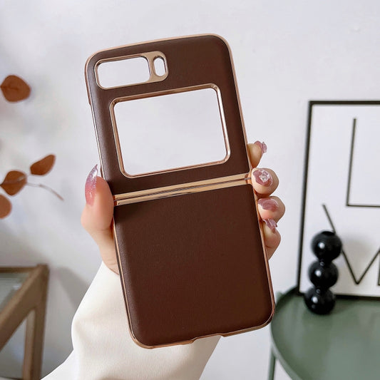 For Motorola Moto Razr 2022 Genuine Leather Xiaoya Series Nano Plating Phone Case(Coffee) - Motorola Cases by buy2fix | Online Shopping UK | buy2fix