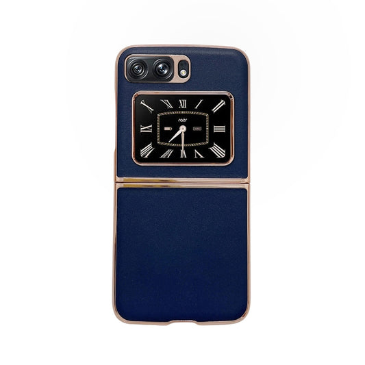 For Motorola Moto Razr 2022 Genuine Leather Xiaoya Series Nano Plating Phone Case(Blue) - Motorola Cases by buy2fix | Online Shopping UK | buy2fix