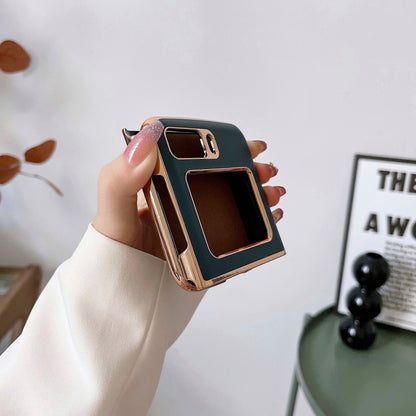 For Motorola Moto Razr 2022 Genuine Leather Xiaoya Series Nano Plating Phone Case(Black) by buy2fix