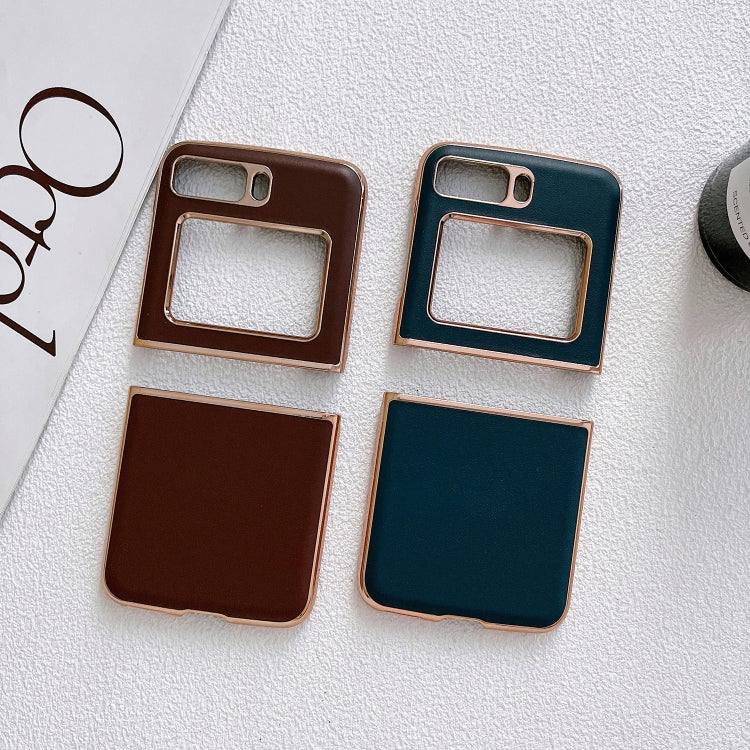 For Motorola Moto Razr 2022 Genuine Leather Xiaoya Series Nano Plating Phone Case(Blue) - Motorola Cases by buy2fix | Online Shopping UK | buy2fix