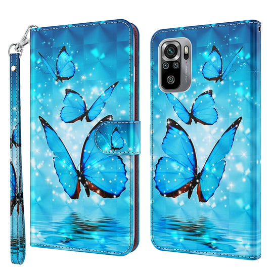 For Xiaomi Poco M5S/Redmi Note 10/Note 10S 3D Painting Pattern TPU + PU Phone Case(Three Butterflies)