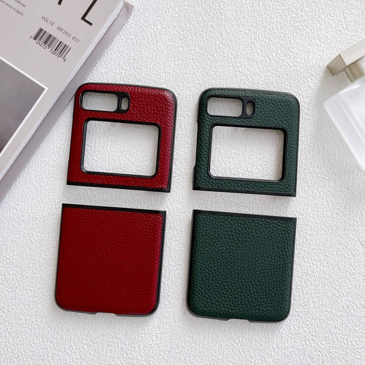 For Motorola Moto Razr 2022 Genuine Leather Lychee Texture Phone Case(Green) - Motorola Cases by buy2fix | Online Shopping UK | buy2fix