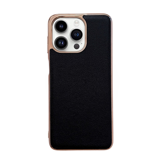 For iPhone 14 Pro Max Waves Series Nano Electroplating Genuine Leather Phone Case(Black) - iPhone 14 Pro Max Cases by buy2fix | Online Shopping UK | buy2fix
