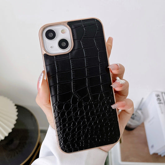 For iPhone 14 Pro Max Crocodile Texture Genuine Leather Nano Electroplating Phone Case(Black) - iPhone 14 Pro Max Cases by buy2fix | Online Shopping UK | buy2fix