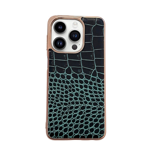 For iPhone 14 Pro Max Crocodile Texture Genuine Leather Nano Electroplating Phone Case(Dark Green) - iPhone 14 Pro Max Cases by buy2fix | Online Shopping UK | buy2fix
