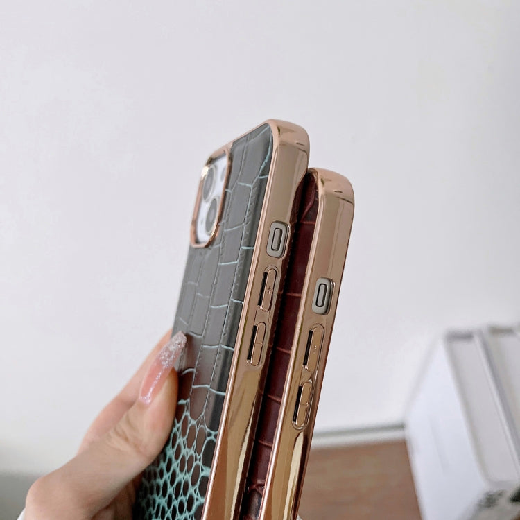For iPhone 14 Pro Max Crocodile Texture Genuine Leather Nano Electroplating Phone Case(Black) - iPhone 14 Pro Max Cases by buy2fix | Online Shopping UK | buy2fix