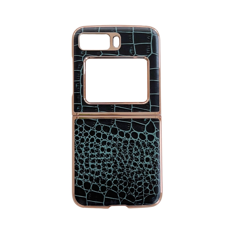 For Motorola Moto Razr 2022 Crocodile Texture Genuine Leather Nano Electroplating Phone Case(Dark Green) - Motorola Cases by buy2fix | Online Shopping UK | buy2fix
