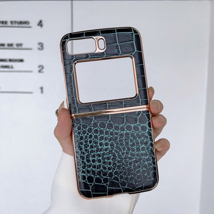 For Motorola Moto Razr 2022 Crocodile Texture Genuine Leather Nano Electroplating Phone Case(Dark Green) - Motorola Cases by buy2fix | Online Shopping UK | buy2fix