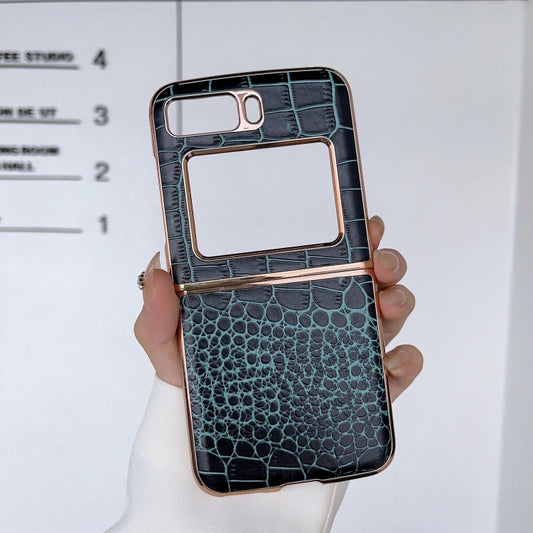 For Motorola Moto Razr 2022 Crocodile Texture Genuine Leather Nano Electroplating Phone Case(Dark Green) - Motorola Cases by buy2fix | Online Shopping UK | buy2fix