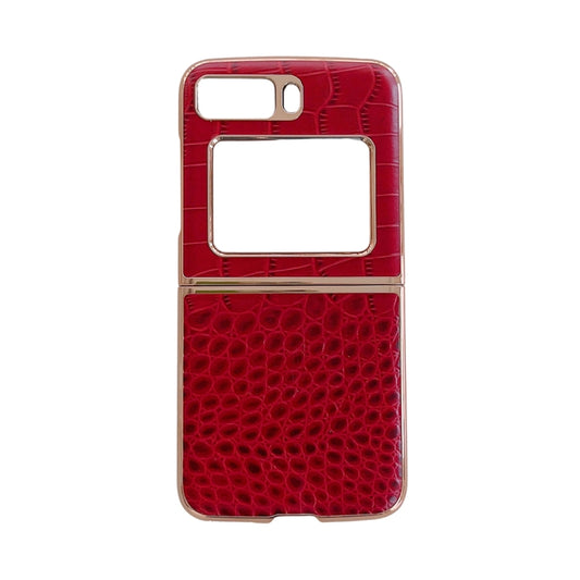 For Motorola Moto Razr 2022 Crocodile Texture Genuine Leather Nano Electroplating Phone Case(Red) - Motorola Cases by buy2fix | Online Shopping UK | buy2fix
